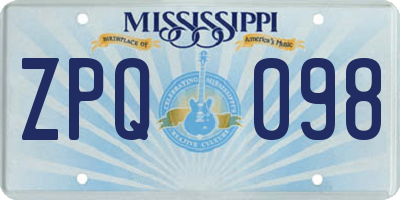 MS license plate ZPQ098