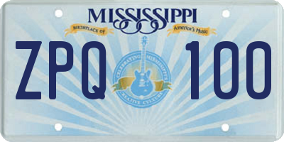 MS license plate ZPQ100