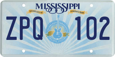 MS license plate ZPQ102