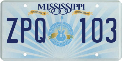 MS license plate ZPQ103