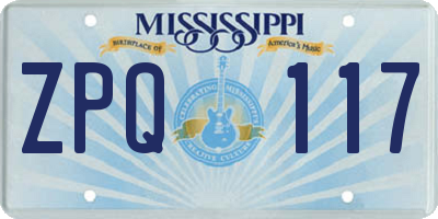 MS license plate ZPQ117