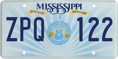 MS license plate ZPQ122