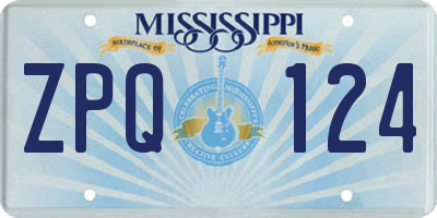 MS license plate ZPQ124