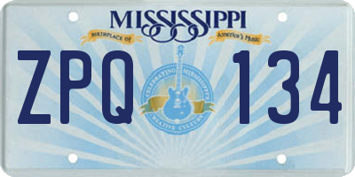 MS license plate ZPQ134
