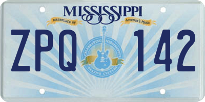 MS license plate ZPQ142