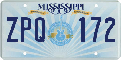MS license plate ZPQ172