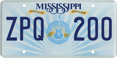 MS license plate ZPQ200