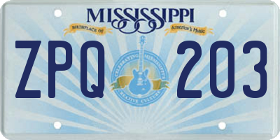 MS license plate ZPQ203