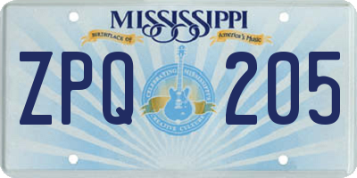 MS license plate ZPQ205