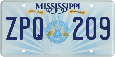 MS license plate ZPQ209