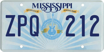 MS license plate ZPQ212