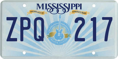 MS license plate ZPQ217