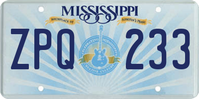 MS license plate ZPQ233