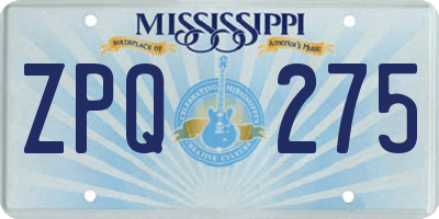 MS license plate ZPQ275