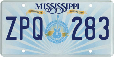 MS license plate ZPQ283