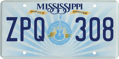 MS license plate ZPQ308