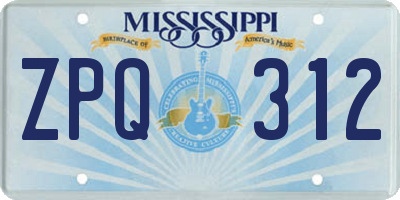 MS license plate ZPQ312