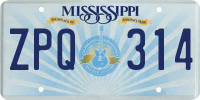 MS license plate ZPQ314