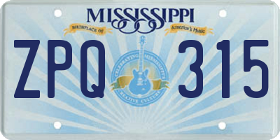MS license plate ZPQ315