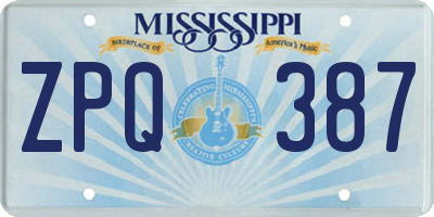 MS license plate ZPQ387