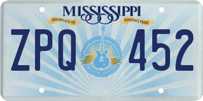 MS license plate ZPQ452