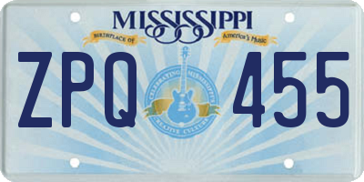 MS license plate ZPQ455