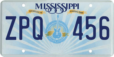 MS license plate ZPQ456