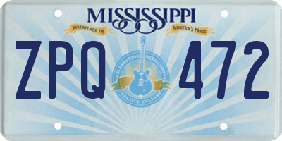 MS license plate ZPQ472