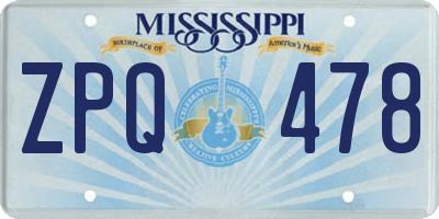 MS license plate ZPQ478