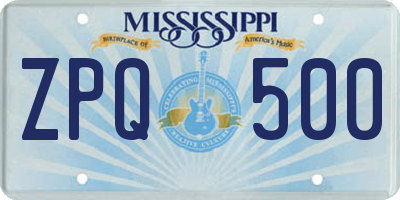 MS license plate ZPQ500
