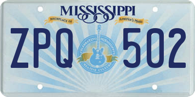MS license plate ZPQ502