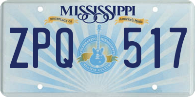 MS license plate ZPQ517