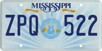 MS license plate ZPQ522