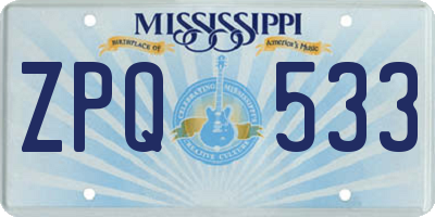 MS license plate ZPQ533