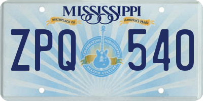 MS license plate ZPQ540