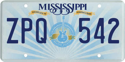 MS license plate ZPQ542