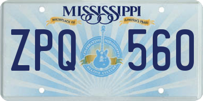 MS license plate ZPQ560