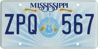 MS license plate ZPQ567