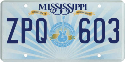 MS license plate ZPQ603