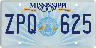 MS license plate ZPQ625