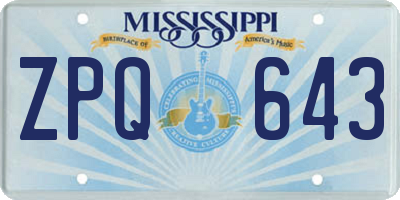 MS license plate ZPQ643
