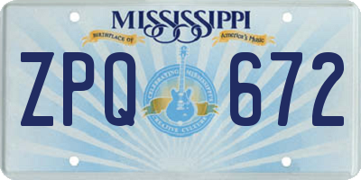 MS license plate ZPQ672