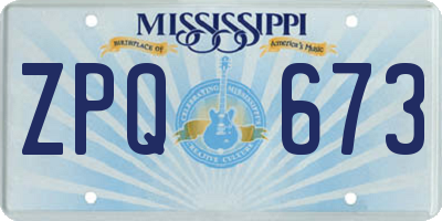 MS license plate ZPQ673
