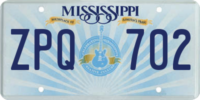 MS license plate ZPQ702
