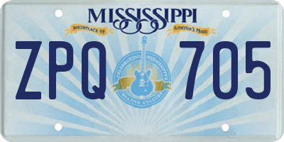 MS license plate ZPQ705