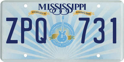 MS license plate ZPQ731