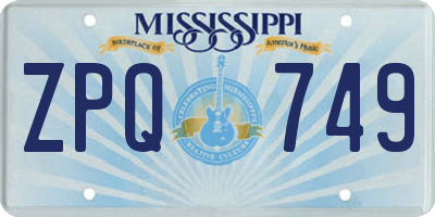 MS license plate ZPQ749