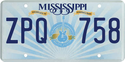 MS license plate ZPQ758