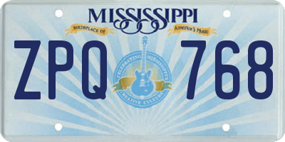 MS license plate ZPQ768
