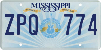 MS license plate ZPQ774